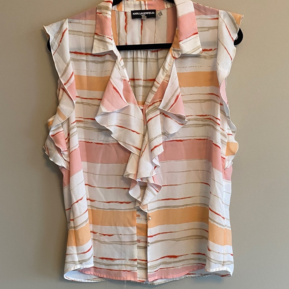 Karl Lagerfeld Pink and Orange Striped sleeveless Blouse